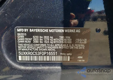 2015 BMW X5 xDrive35I from USA, damaged, VIN 5UXKR0C53F0P16551